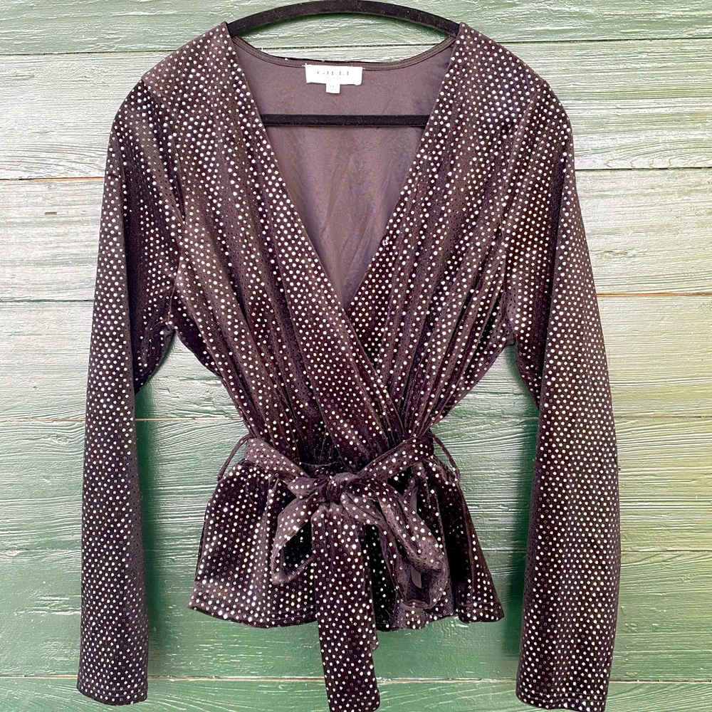 Sparkle velour tie blouse
